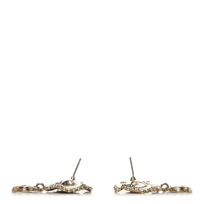 Chanel Crystal Pearl Resin Camellia CC Drop Earrings Gold 3 of 4