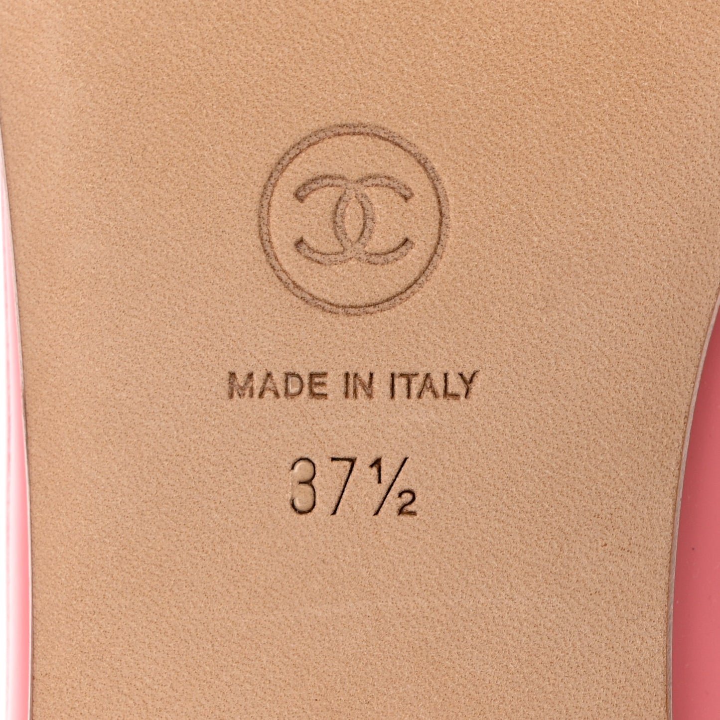 Patent Calfskin CC Cap Toe Ballerina Flats 37.5 Light Pink