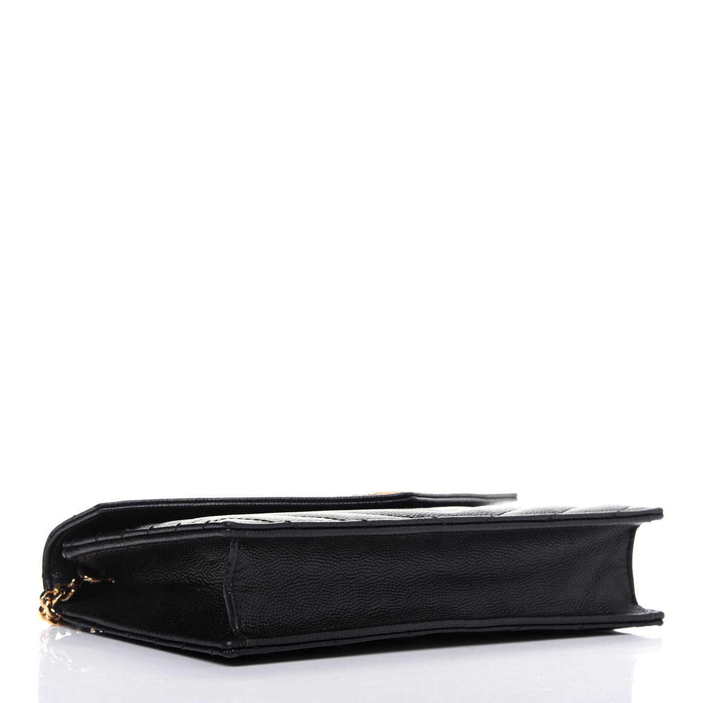Grain De Poudre Matelasse Chevron Monogram Envelope Chain Wallet Black