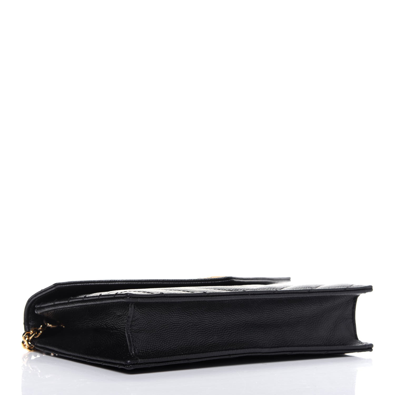 Saint Laurent Grain De Poudre Matelasse Chevron Monogram Envelope Chain Wallet Black 4 of 14
