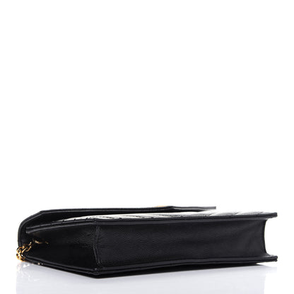 Saint Laurent Grain De Poudre Matelasse Chevron Monogram Envelope Chain Wallet Black 4 of 14
