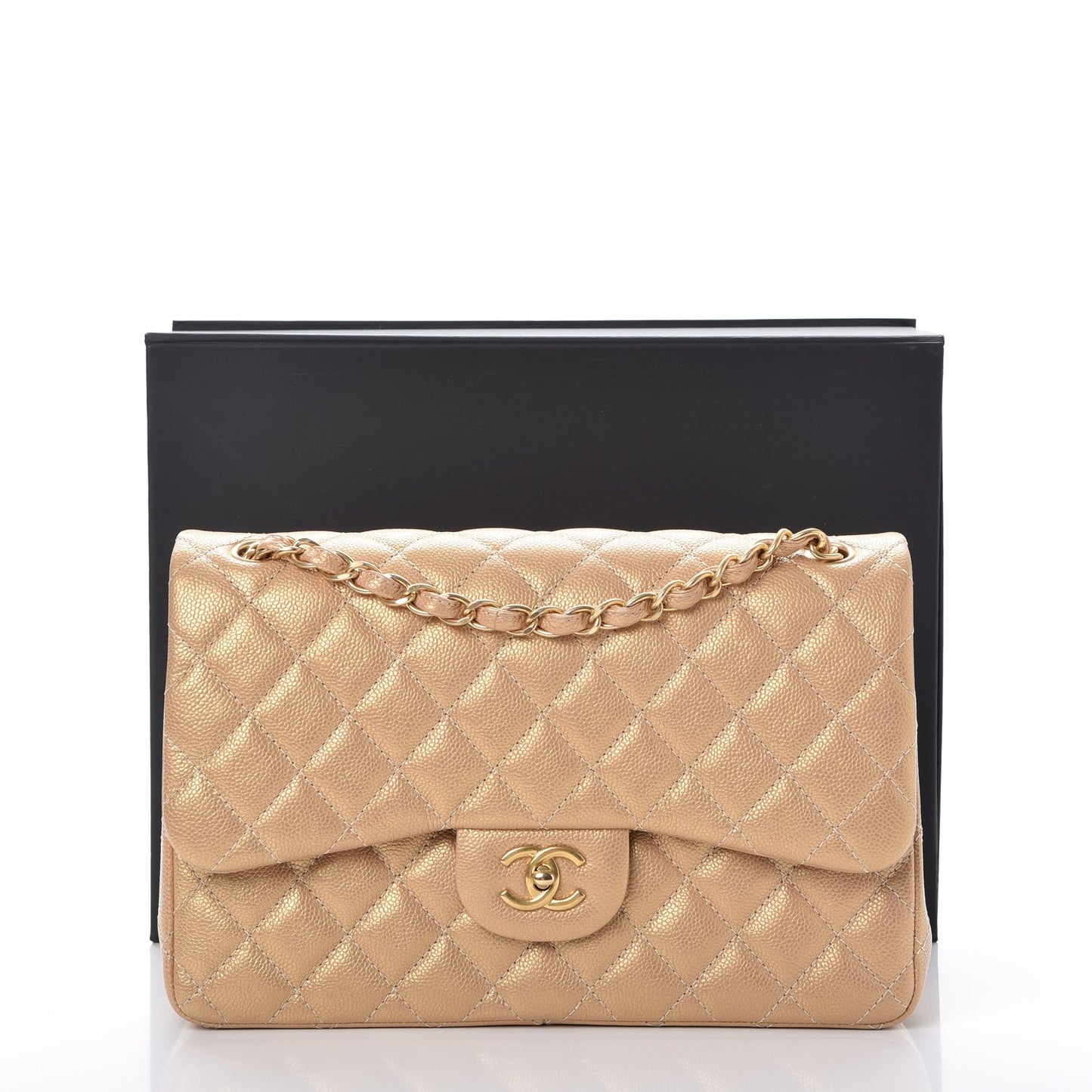 Pearly Caviar Quilted Jumbo Double Flap Gold