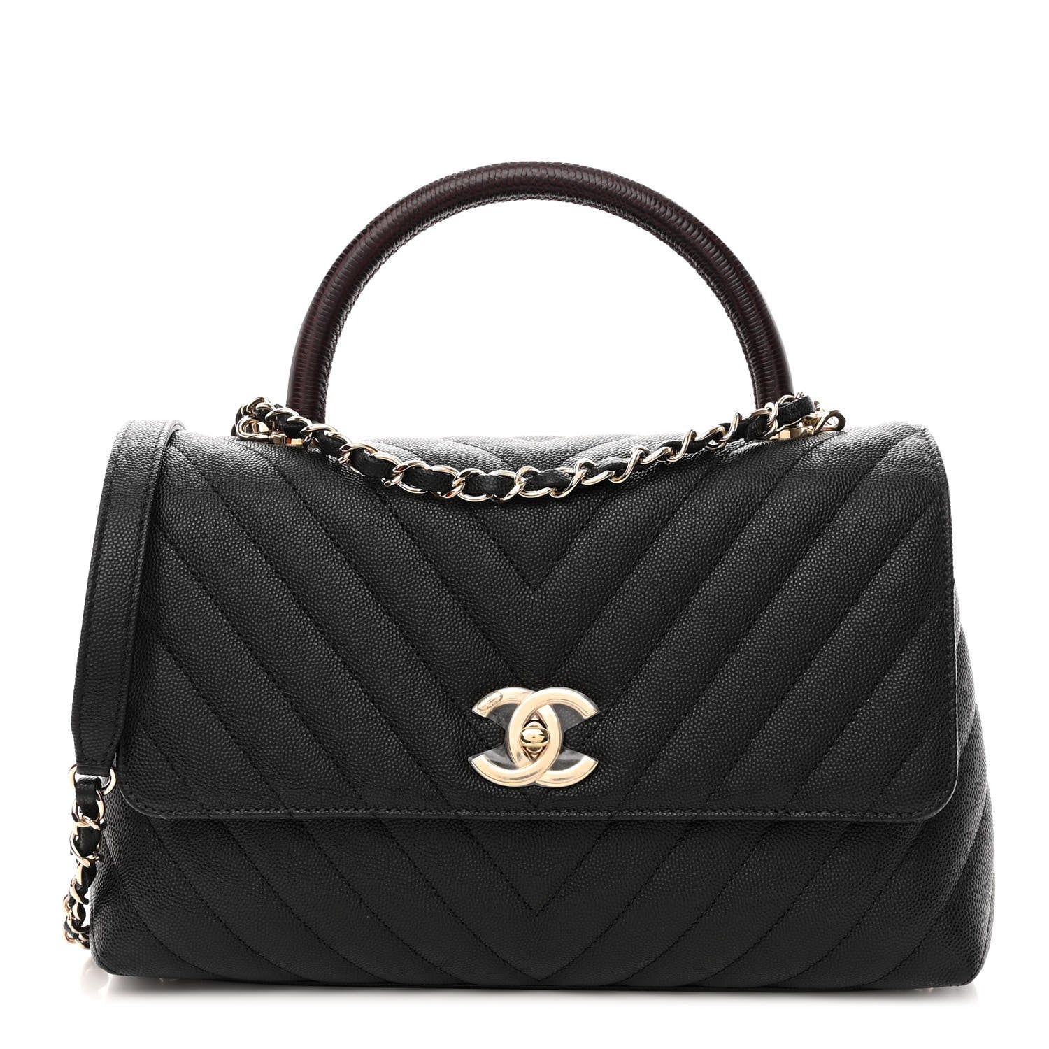 Chanel Caviar Lizard Embossed Quilted Chevron Small Coco Handle Flap Black 1 of 10