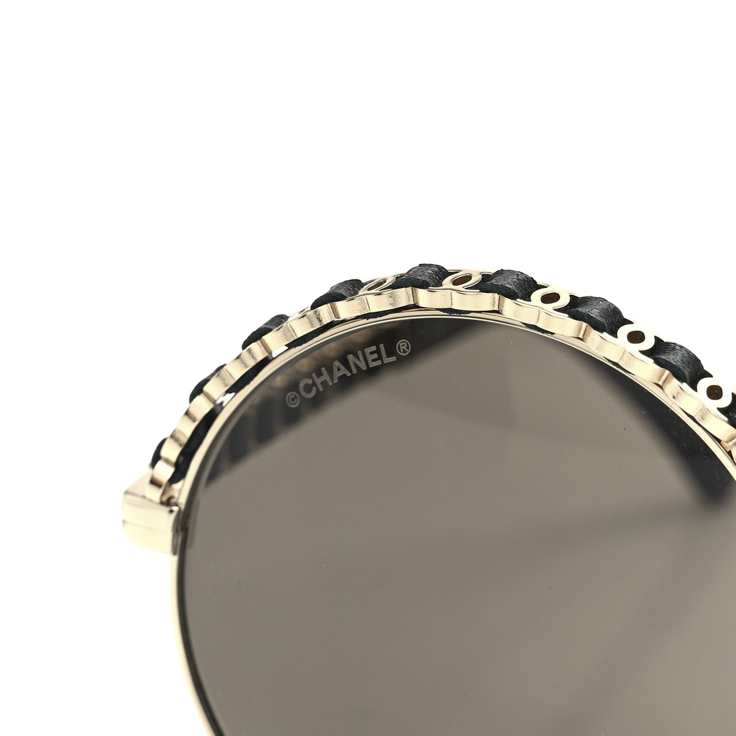 Metal Calfskin Round Chain Sunglasses 4265-Q Black