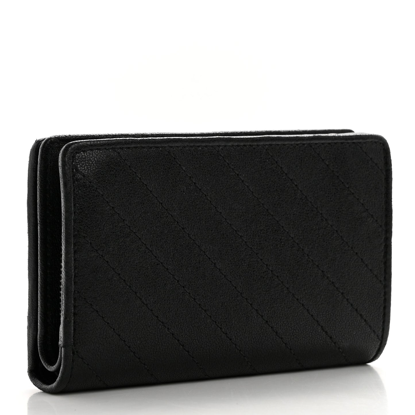Sakai Be Green Calfskin Diagonal Stitched Blondie Travel Wallet Black