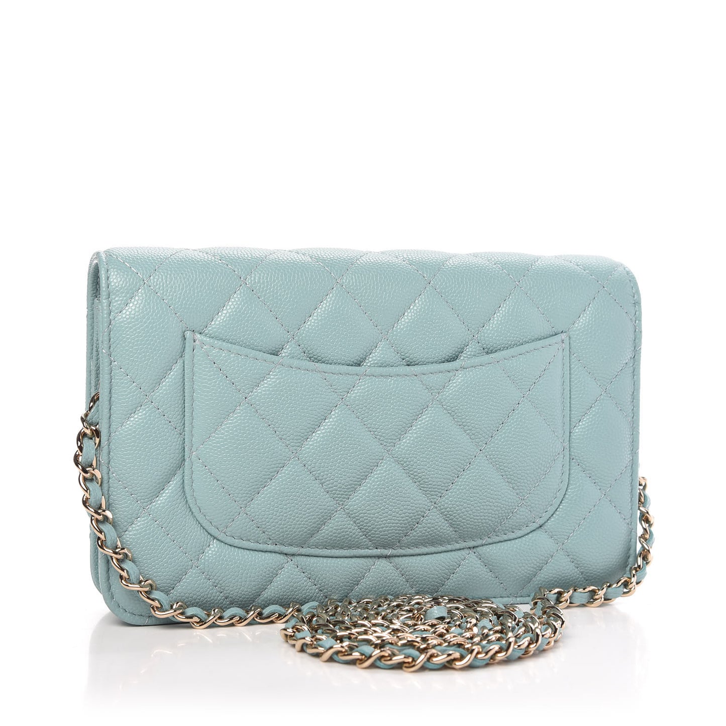 Caviar Quilted Wallet On Chain WOC Light Blue