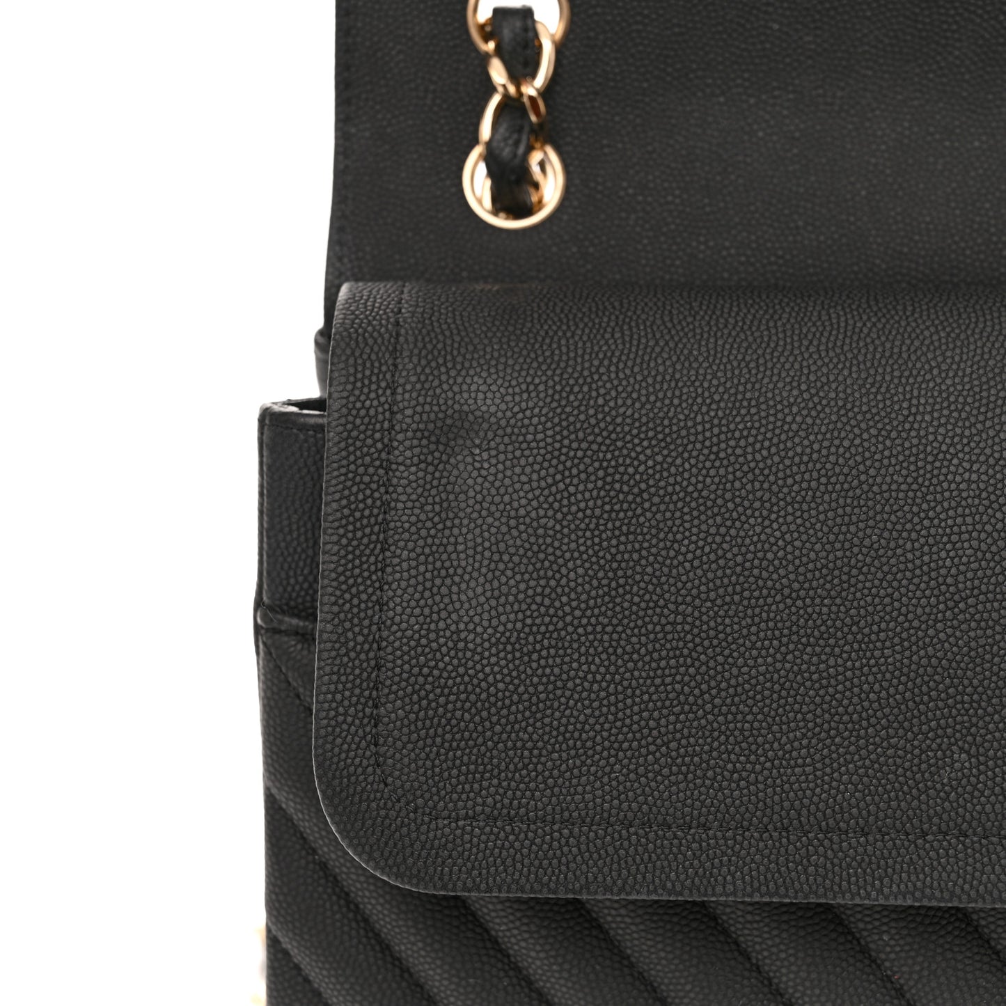 Caviar Chevron Quilted Jumbo Double Flap Black