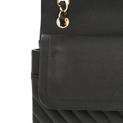 Chanel Caviar Chevron Quilted Jumbo Double Flap Black 11 of 13