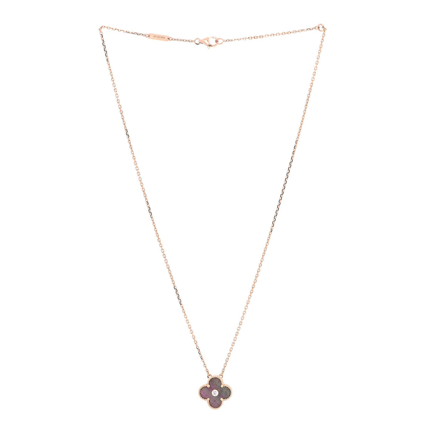 18K Rose Gold Diamond Grey Mother of Pearl Vintage Alhambra Pendant Necklace
