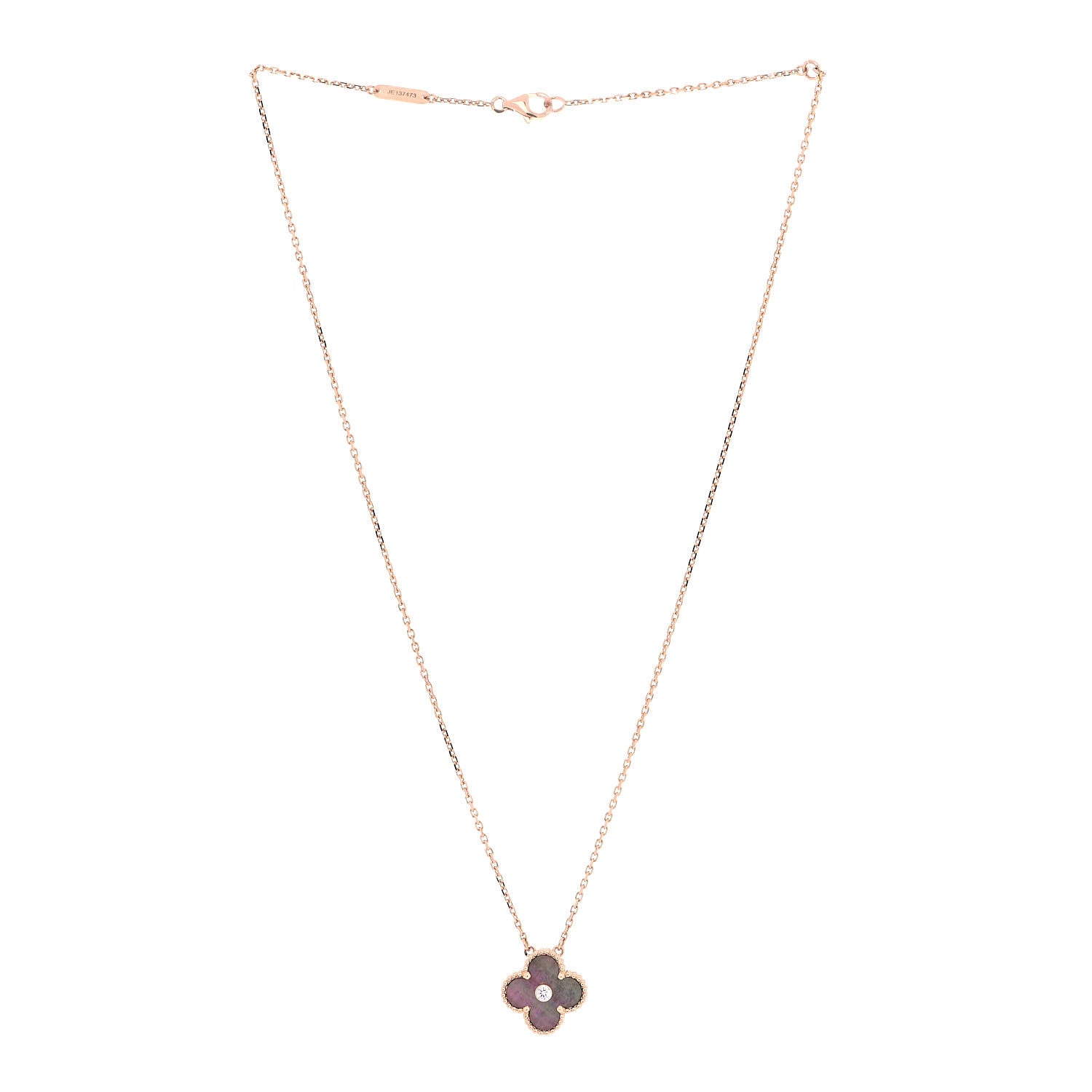 Van Cleef & Arpels 18K Rose Gold Diamond Grey Mother of Pearl Vintage Alhambra Pendant Necklace 2 of 7