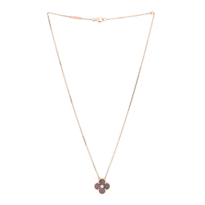 Van Cleef & Arpels 18K Rose Gold Diamond Grey Mother of Pearl Vintage Alhambra Pendant Necklace 2 of 7