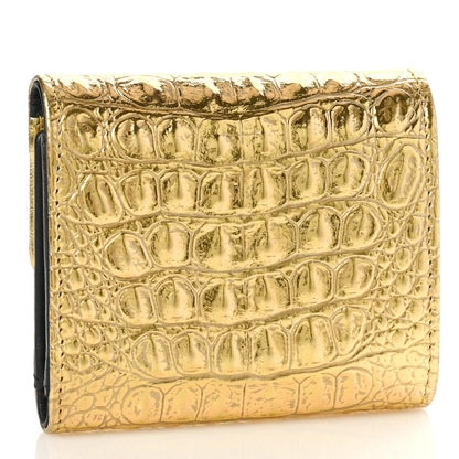 Chanel Metallic Calfskin Crocodile Embossed Cocodile Compact Flap Wallet Gold 3 of 10
