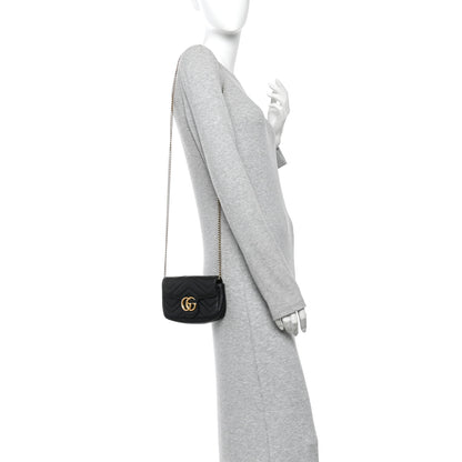 Gucci Calfskin Matelasse Super Mini GG Marmont Shoulder Bag Black 2 of 10