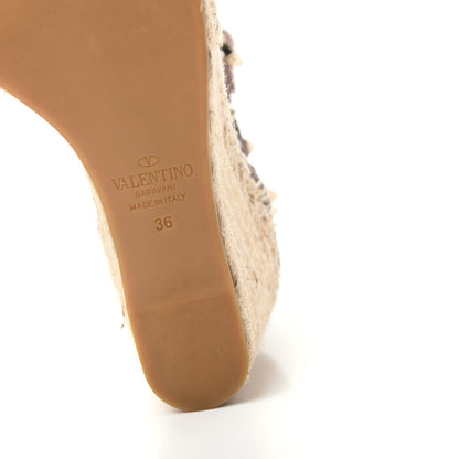 Valentino Garavani Grained Calfskin Rockstud Ankle Wrap Espadrille 15/85mm Wedges 38 Poudre Natural 9 of 10