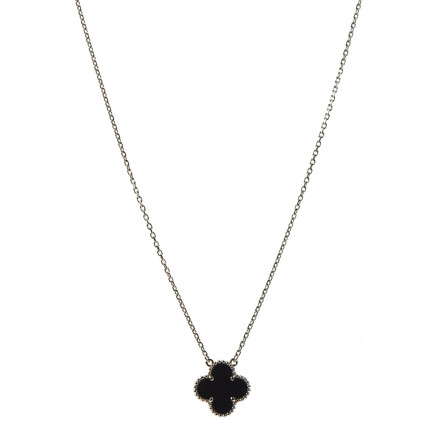 18K Yellow Gold Black Onyx Vintage Alhambra Pendant Necklace