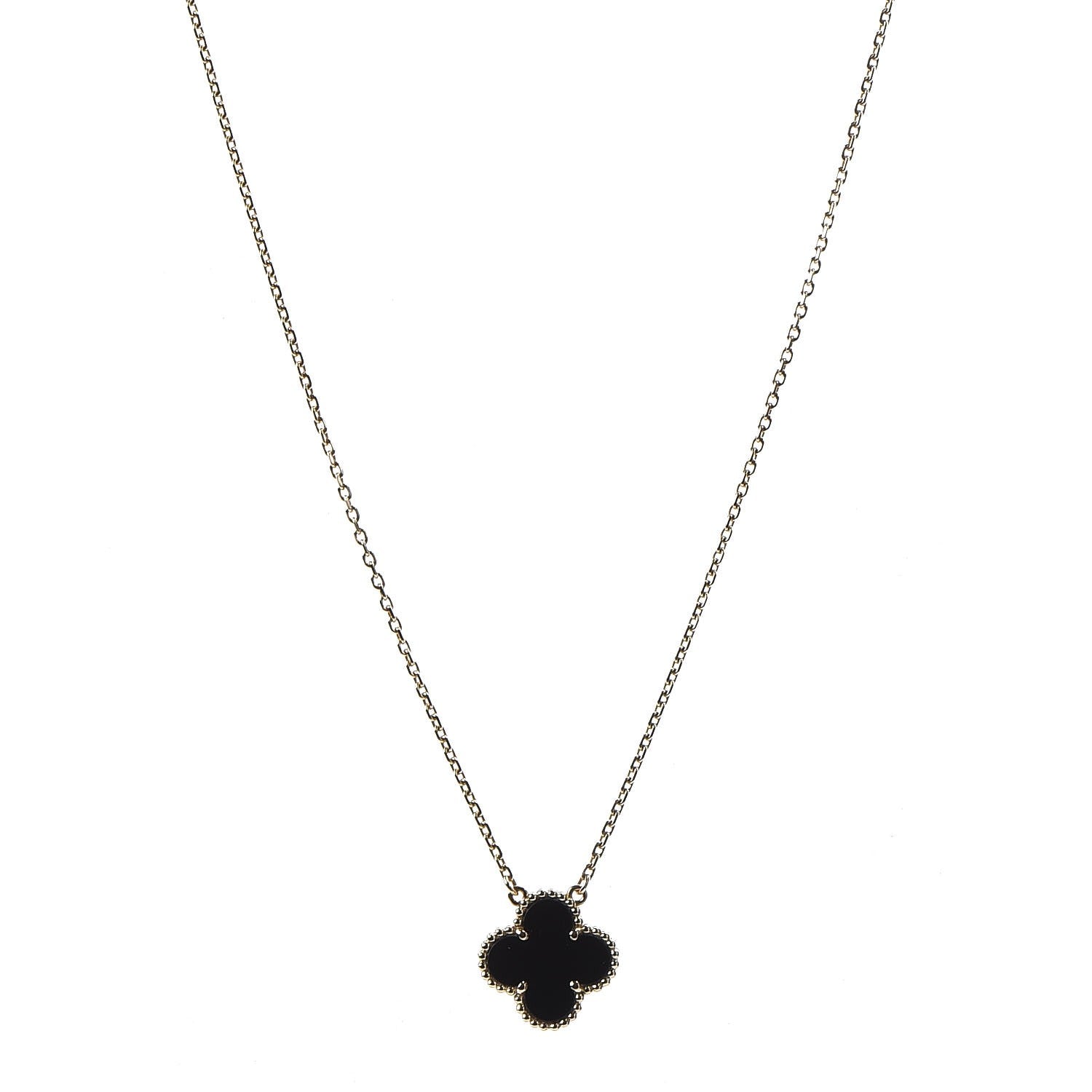 Van Cleef & Arpels 18K Yellow Gold Black Onyx Vintage Alhambra Pendant Necklace 1 of 7