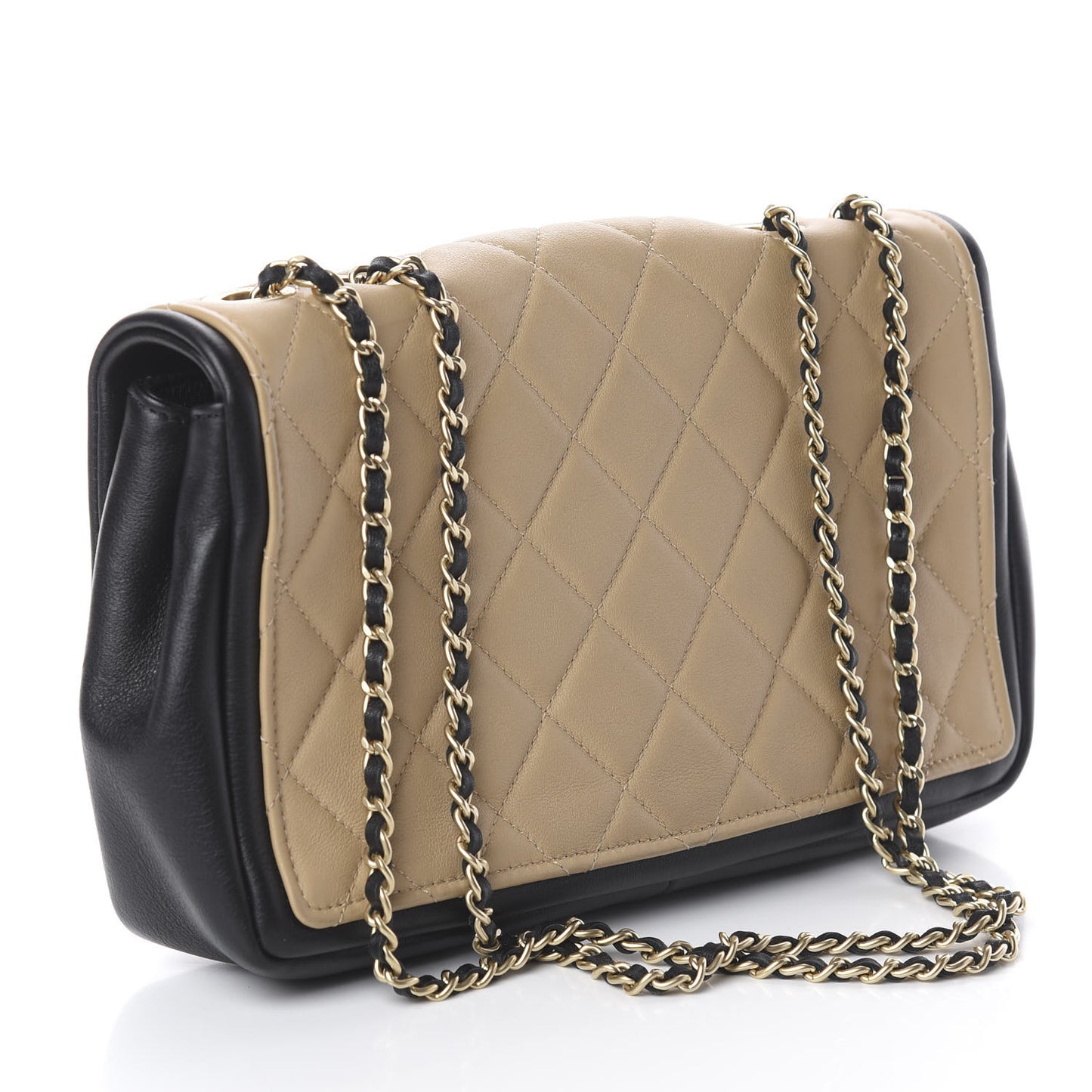 Calfskin Quilted Medium Graphic Flap Beige Black