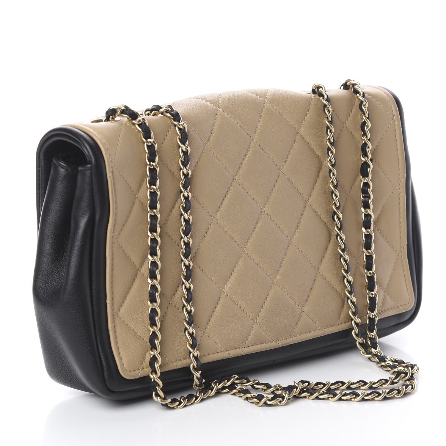 Chanel Calfskin Quilted Medium Graphic Flap Beige Black 2 of 9