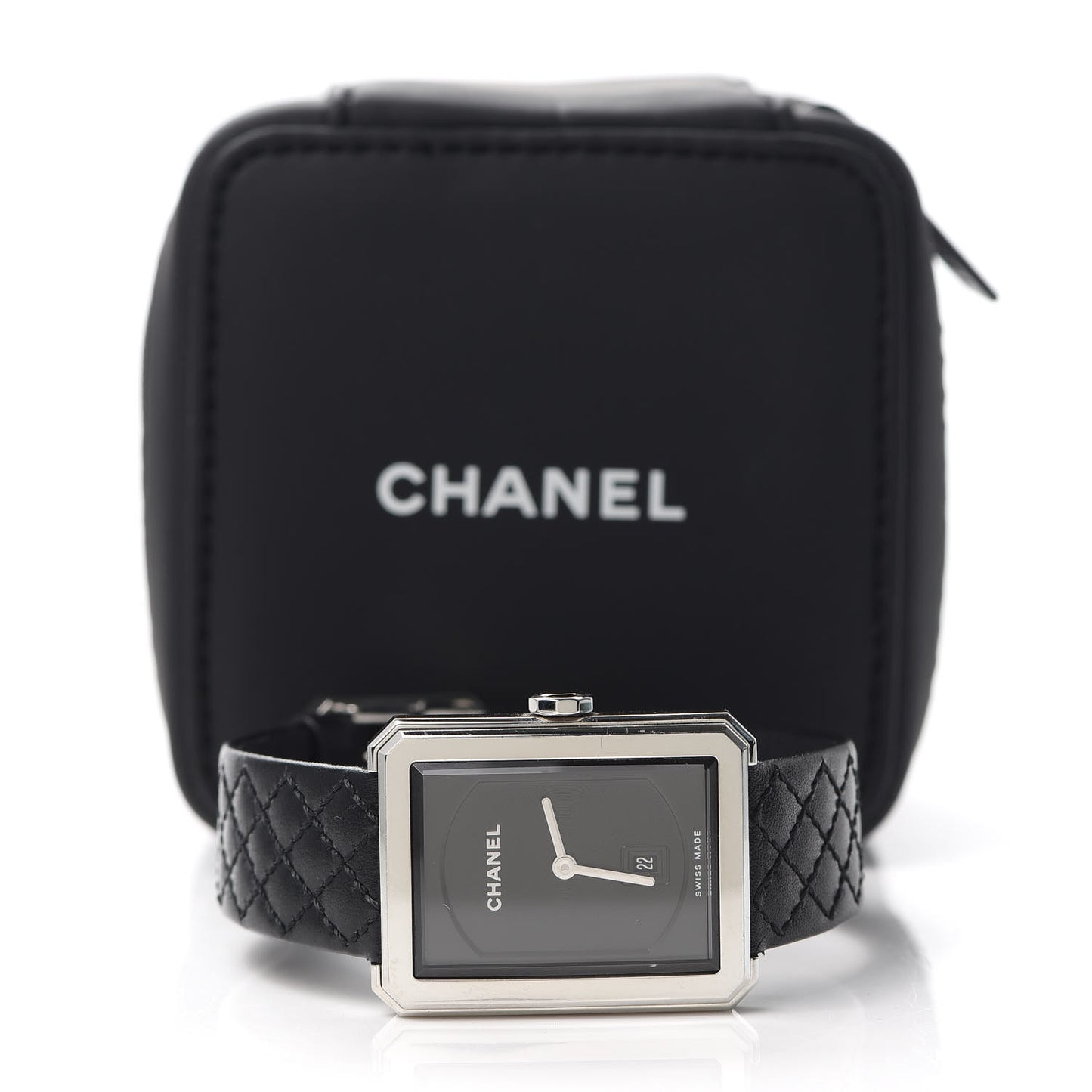 Stainless Steel Calfskin 26mm Boy-Friend Quilt Quartz Watch Black