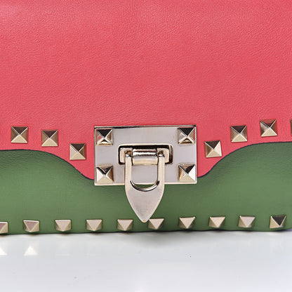 Valentino Garavani Vitello Colorblock Mini Rockstud Flap Saddle Crossbody Bag Deep Rose Green Grey Scarlet 10 of 15