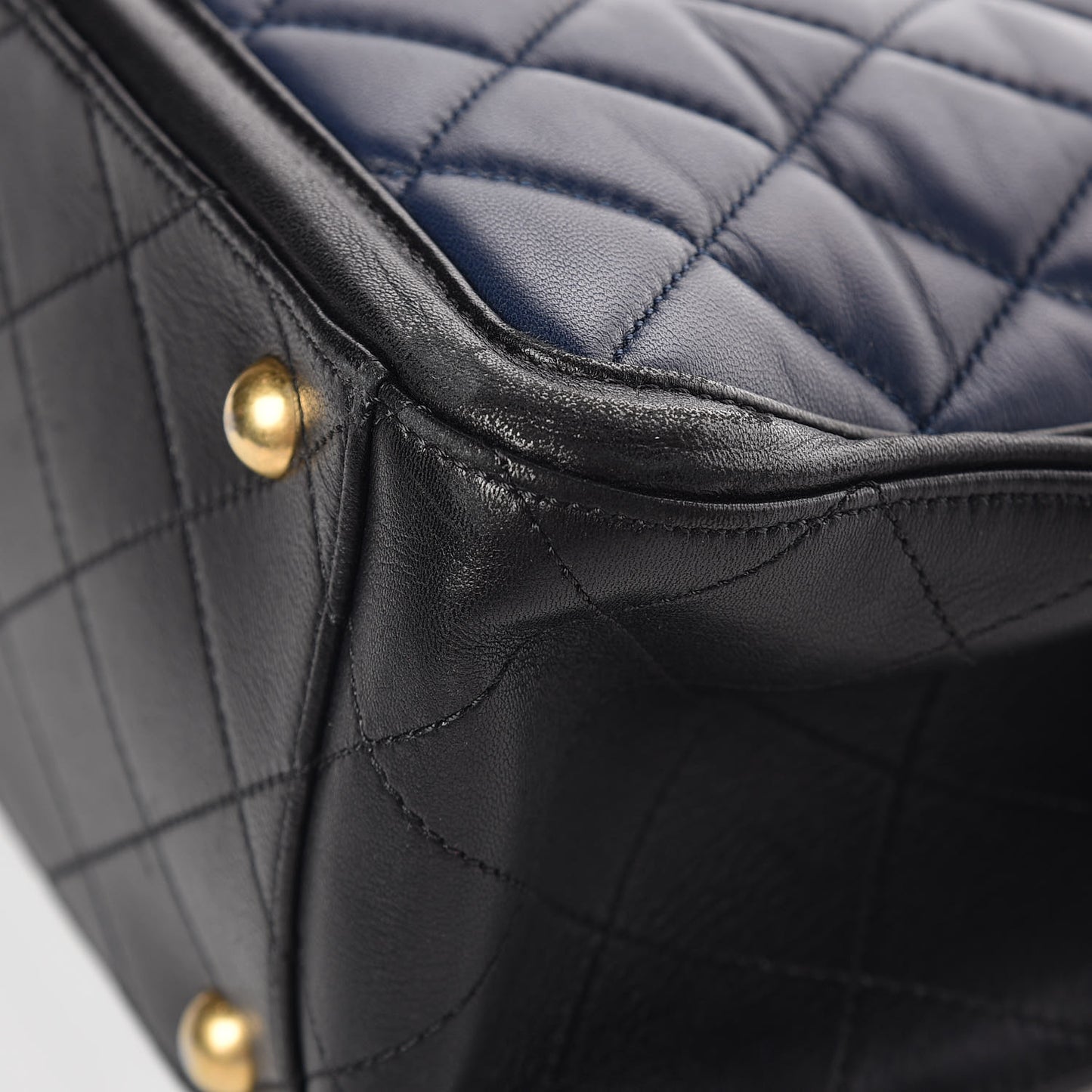 Lambskin Quilted Elegant CC Shopping Tote Navy Black