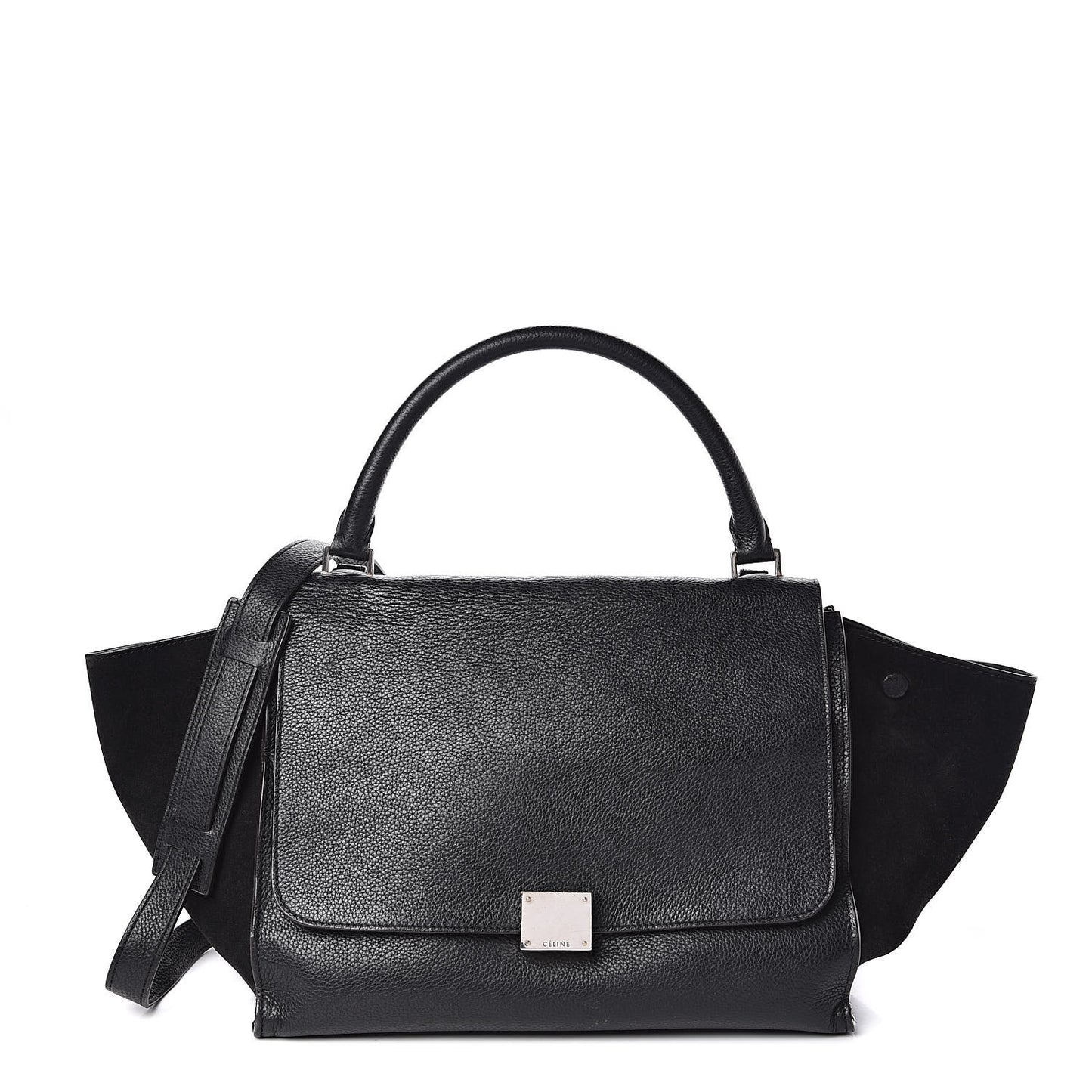 Drummed Calfskin Suede Medium Trapeze Black