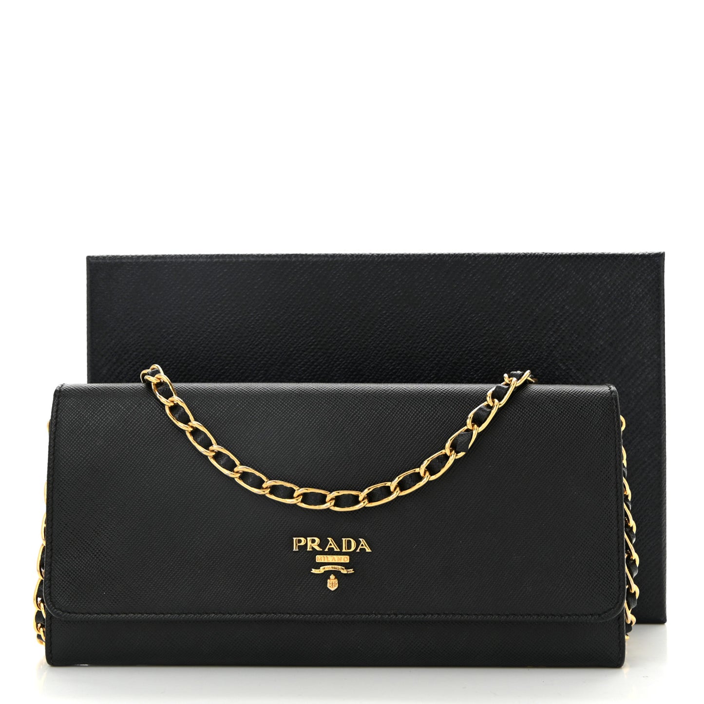 Saffiano Metal Oro Chain Wallet Black