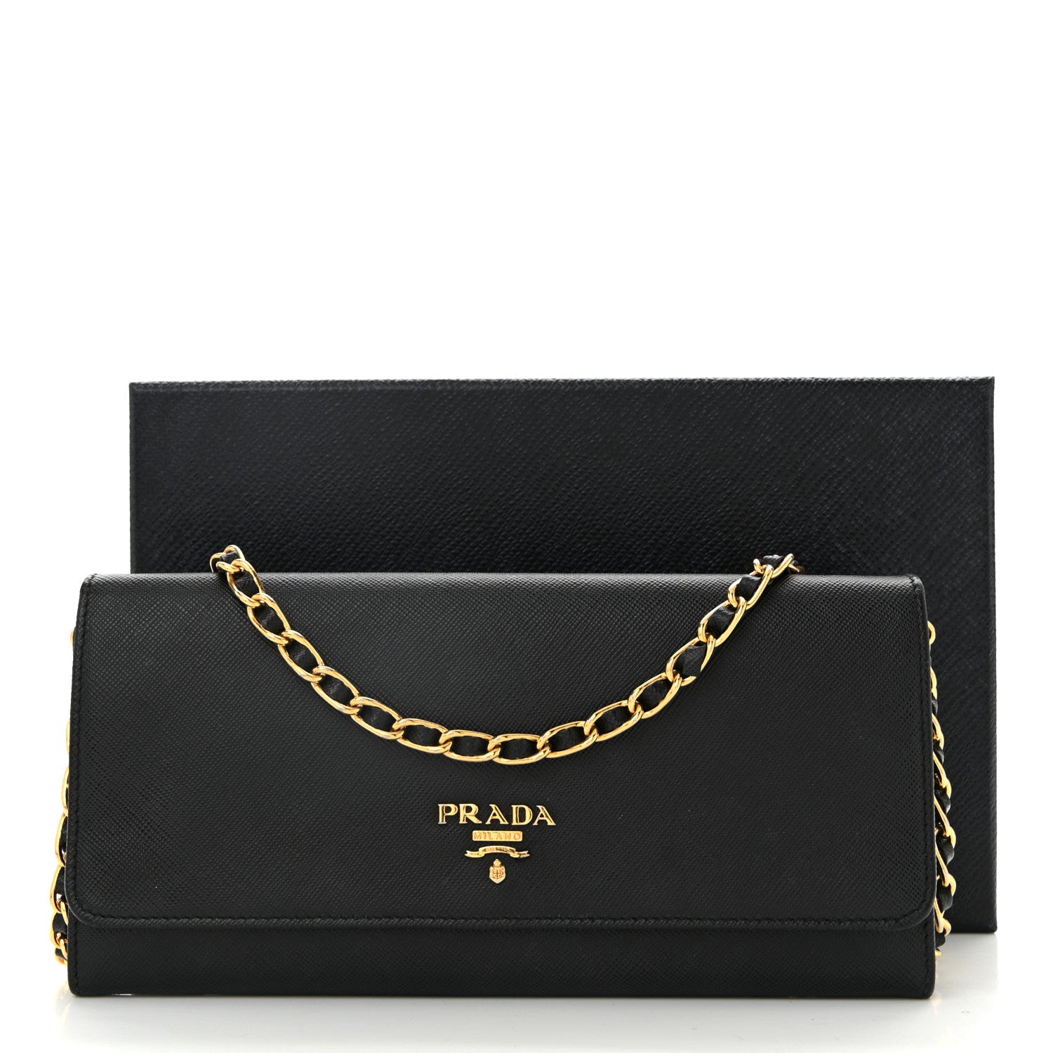 Prada Saffiano Metal Oro Chain Wallet Black 12 of 12