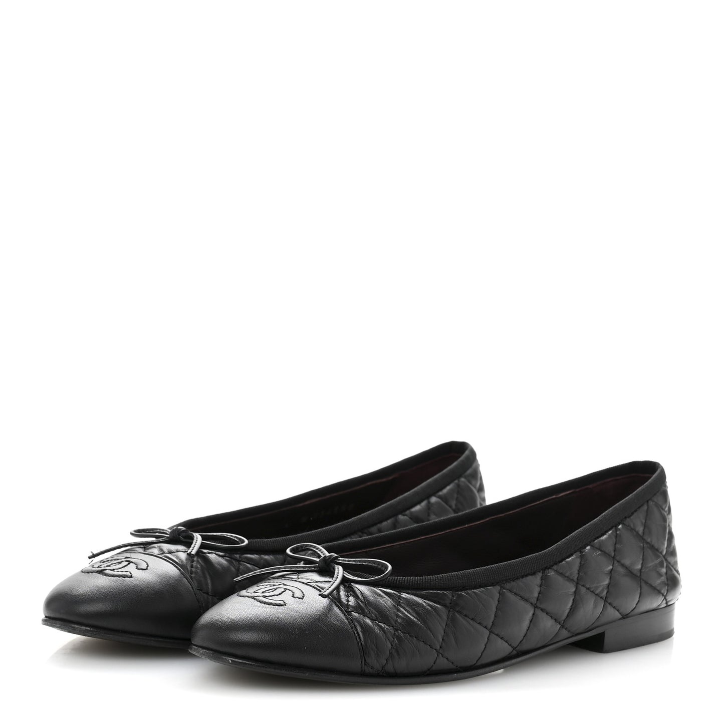 Aged Calfskin Quilted CC Cap Toe Ballerina Flats 37.5 Black