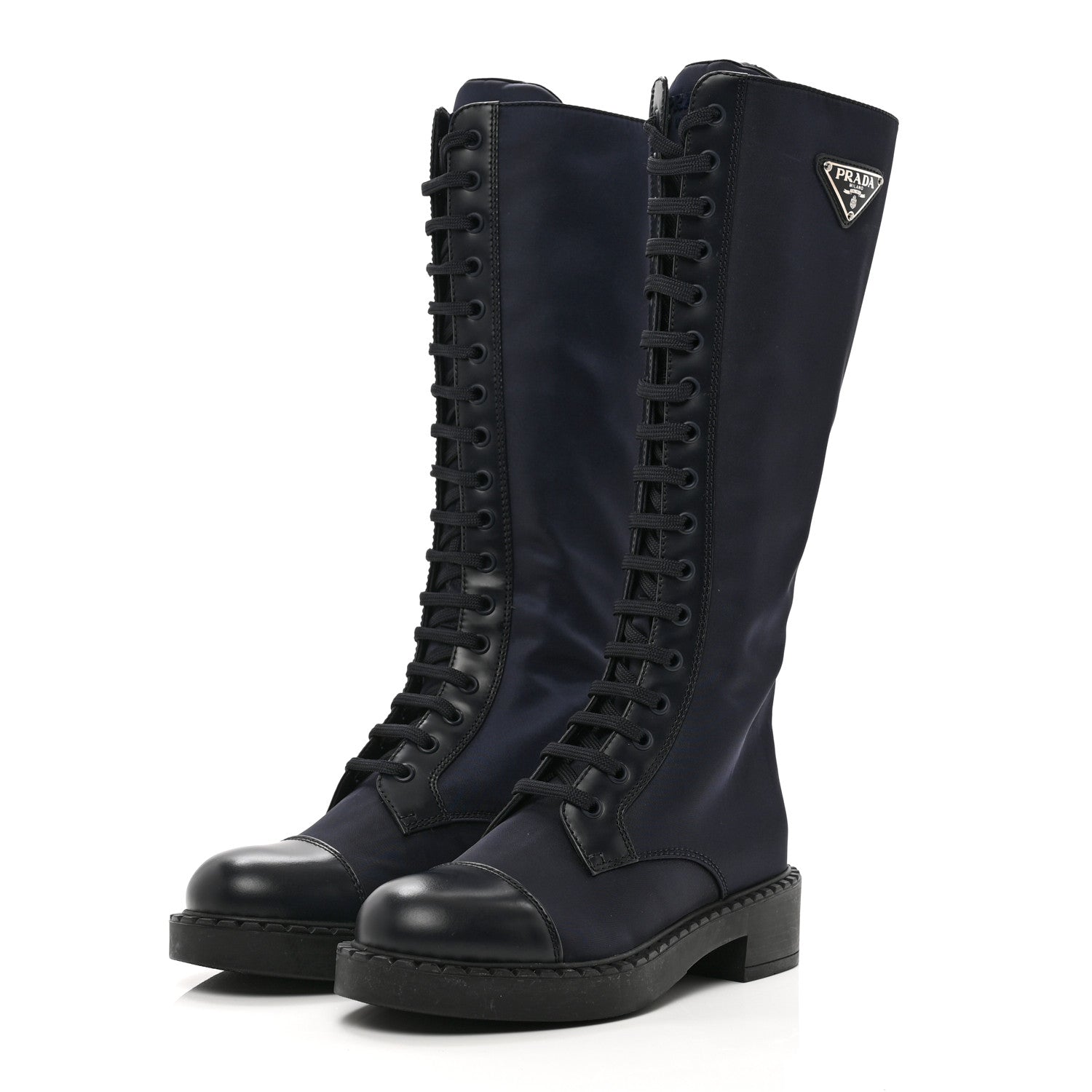Prada Re-Nylon Spazzolato Rois Metal Triangle Logo Tall 50mm Combat Boots 36 Bleu 3 of 8