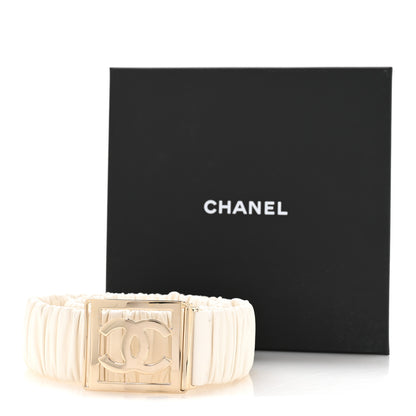 Chanel Lambskin Ruched CC Belt 80 32 White 4 of 4