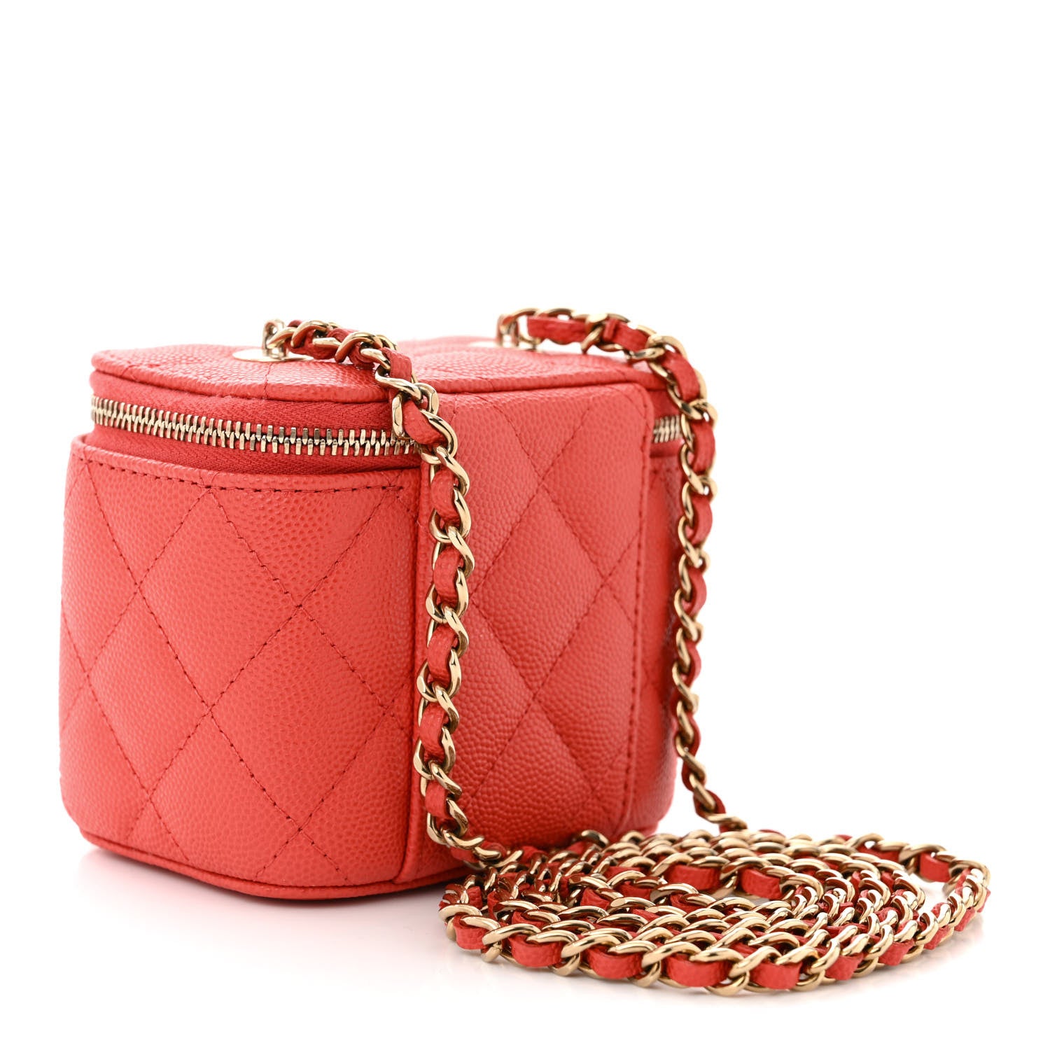 Chanel Caviar Quilted Mini Vanity Case With Chain Dark Pink 3 of 10