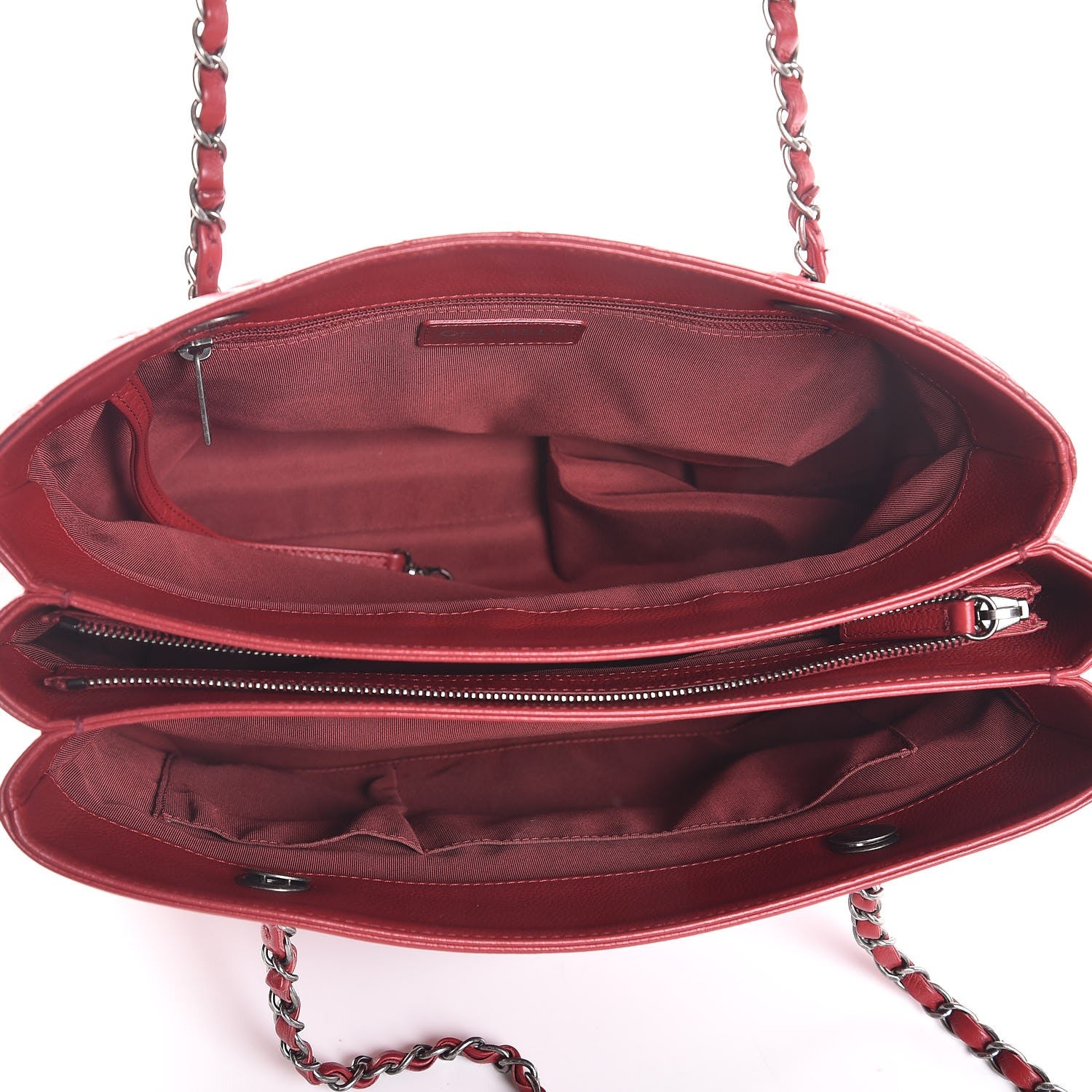 Chanel Grained Calfskin Quilted Large Zipped Shopping Tote Red 5 of 7