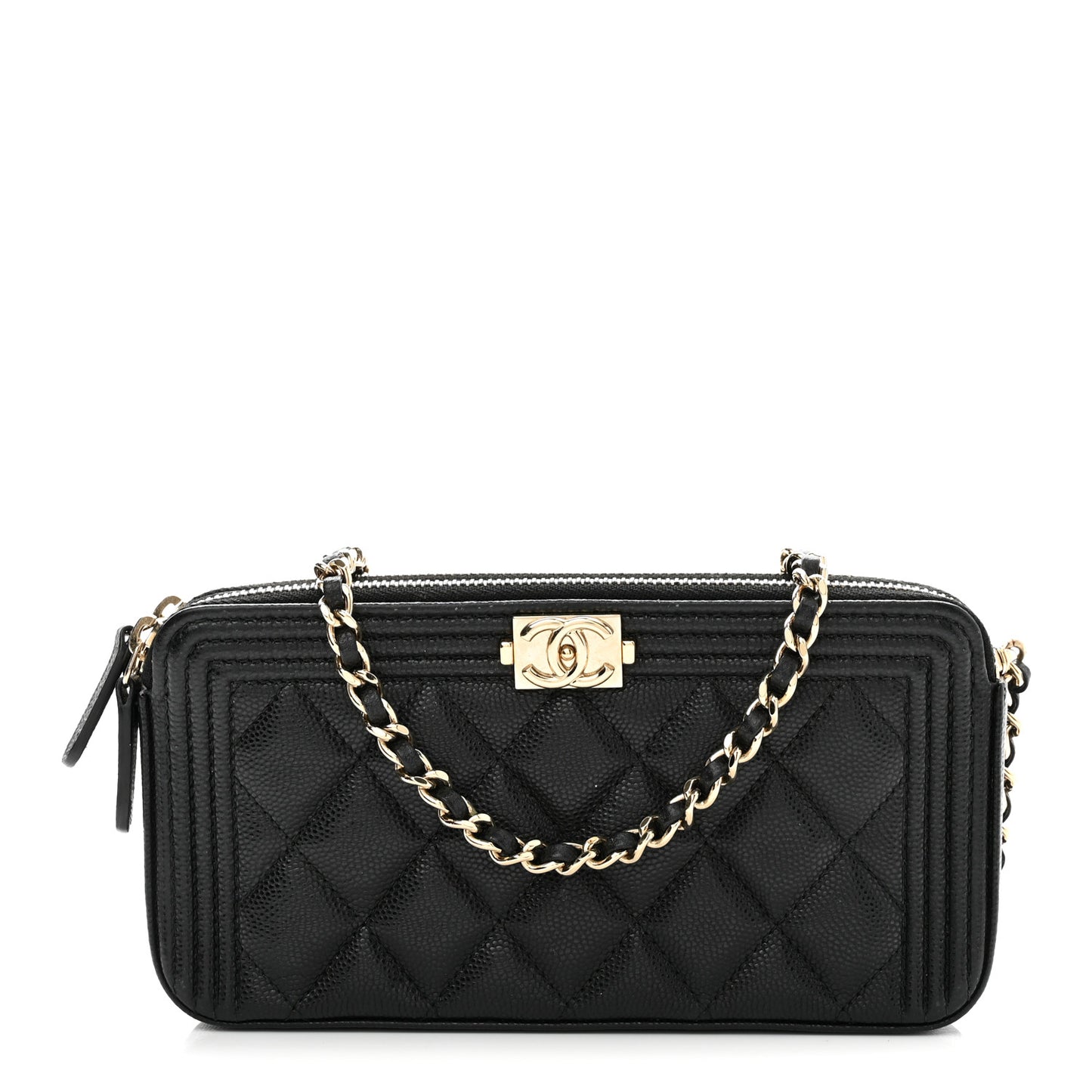 Caviar Quilted Small Boy Clutch With Chain Black