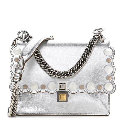 Fendi Vitello Catalan Mirror Scalloped Multi Studded Small Kan I Shoulder Bag Argento 1 of 11