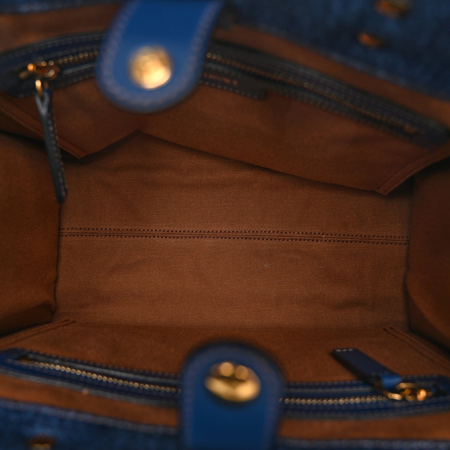 Denim Calfskin La Medusa Small Tote Bag Blue