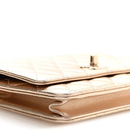Chanel Metallic Lambskin Quilted Trendy CC Wallet On Chain WOC Gold 10 of 12