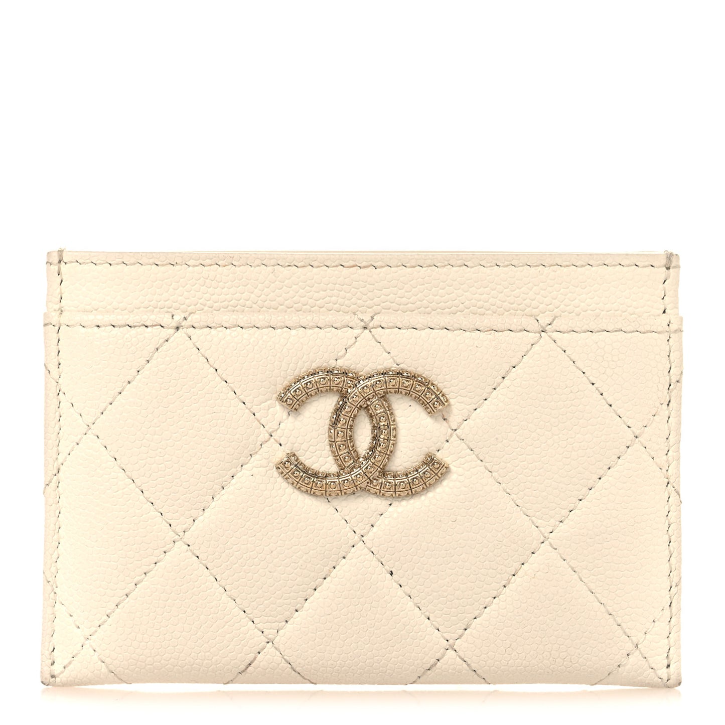 Caviar Quilted CC Logo Card Holder White