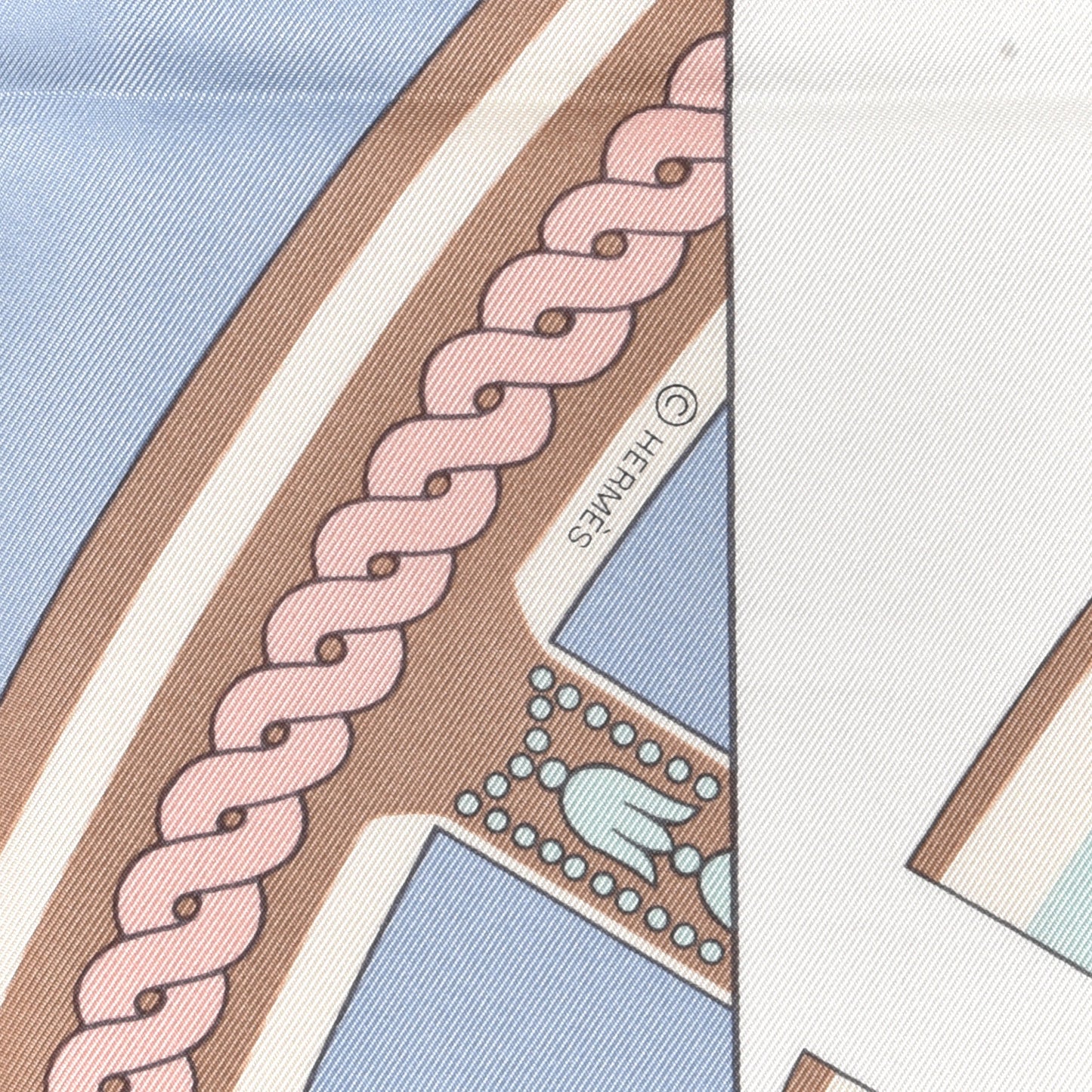 Silk La Berline Bayadere Scarf 90 White Bleu Ciel Vieux Rose