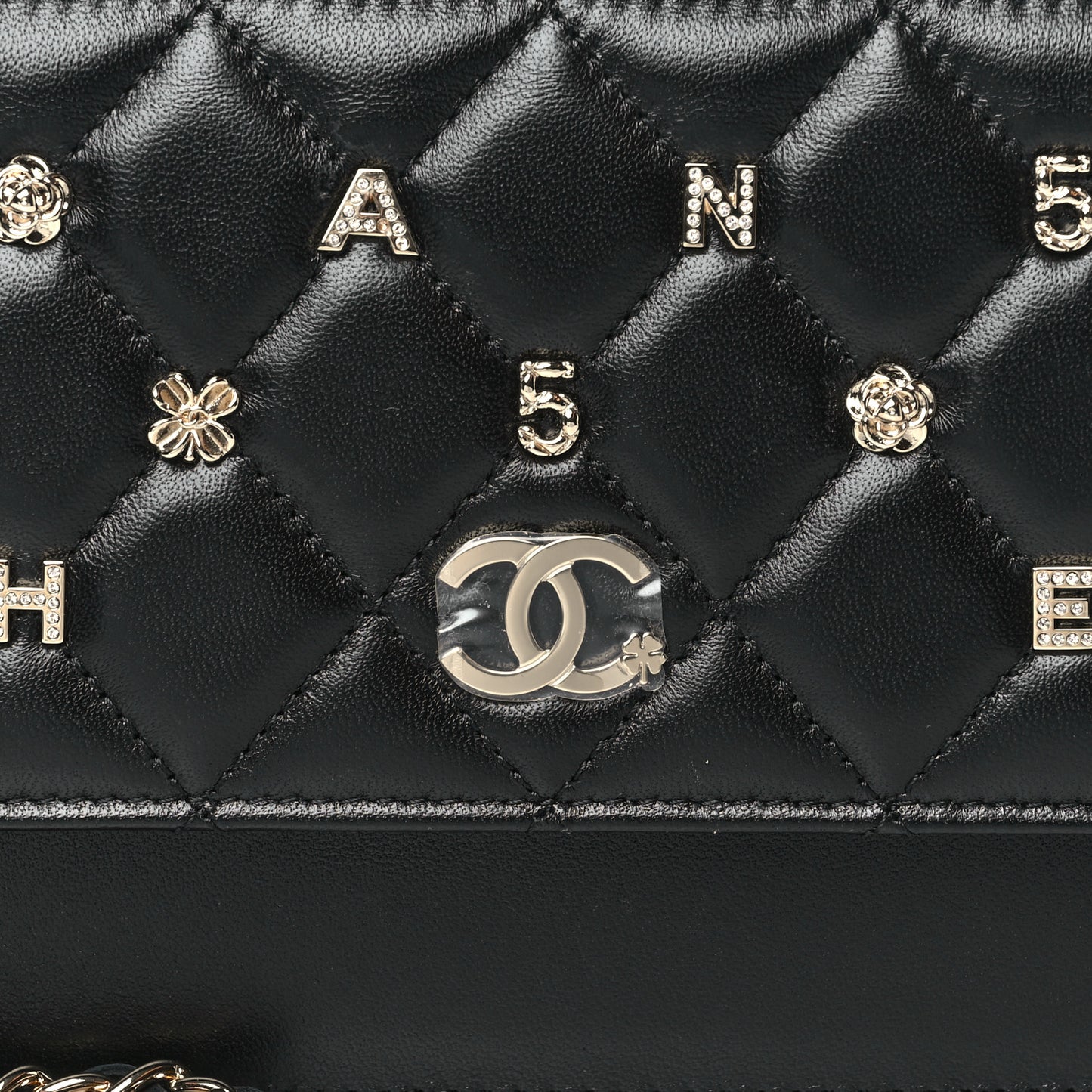Lambskin Quilted All About Chanel Charm Wristlet Wallet Black