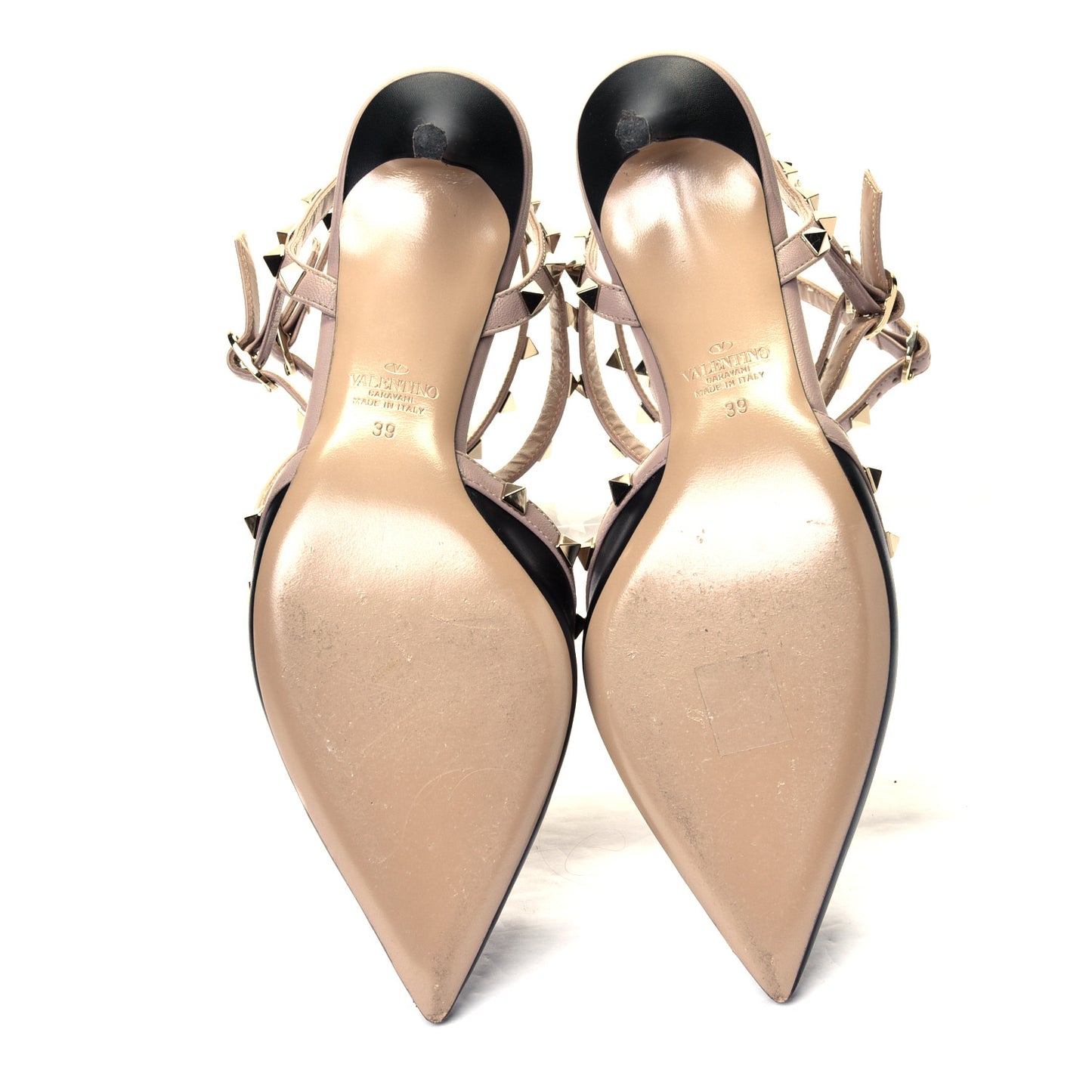 Calfskin Nappa Rockstud Ankle Strap 65mm Pumps 39 Black Poudre