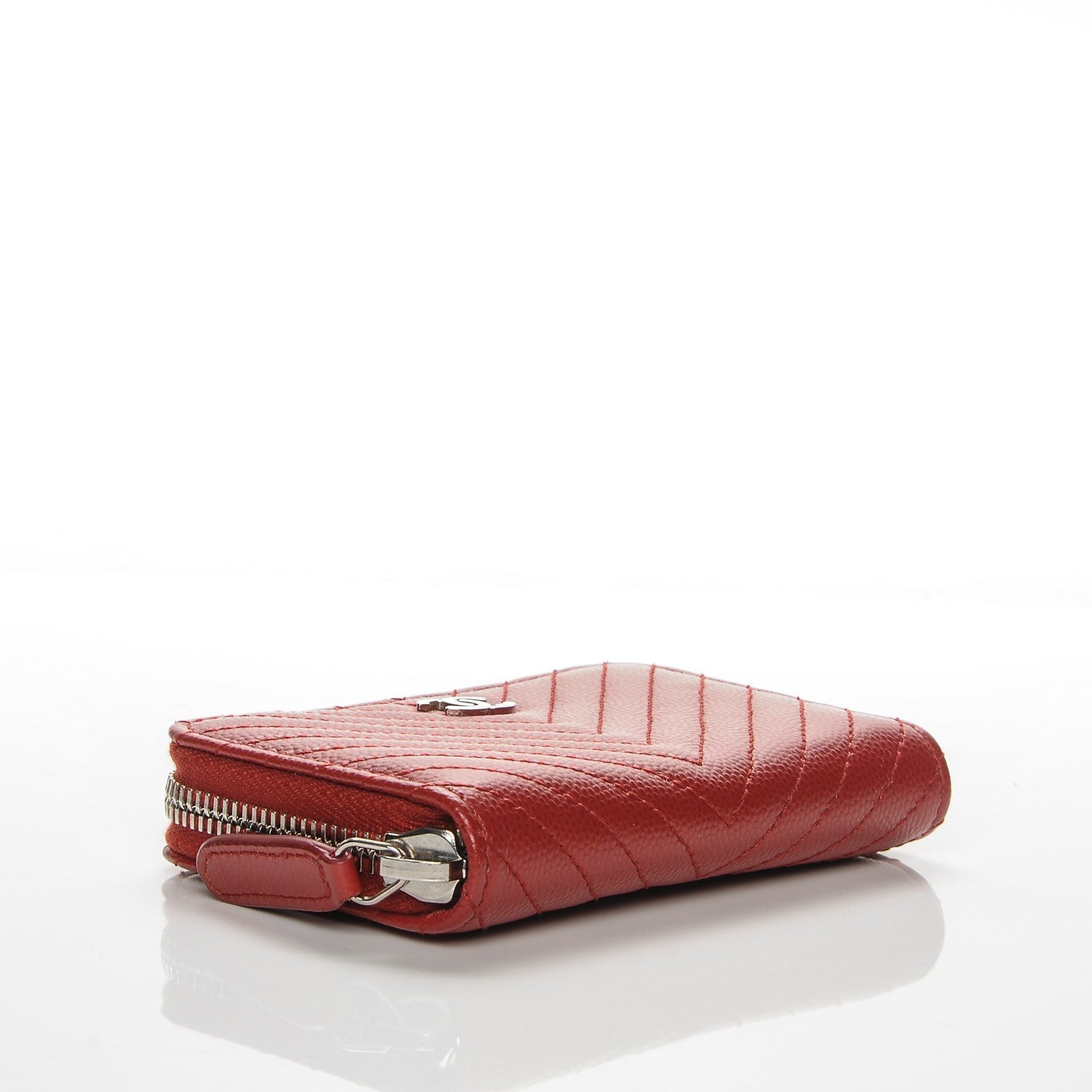 Chanel Caviar Chevron Quilted Zip Around Coin Purse Red 4 of 7