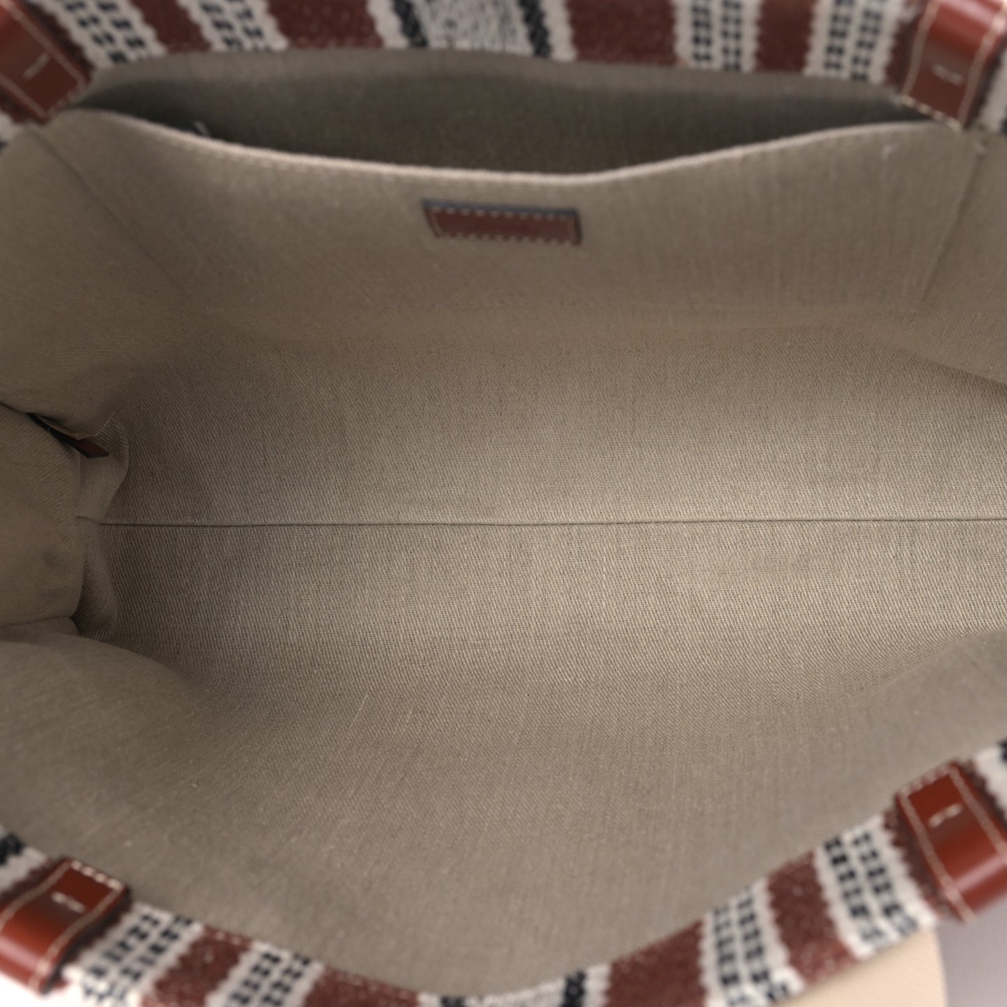Woven Linen Large Woody Striped Ribbon Tote Sepia Brown