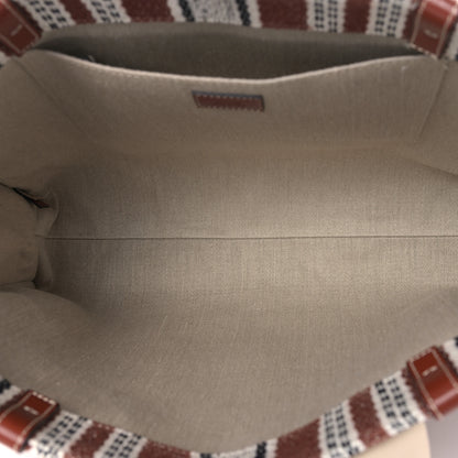 Chloe Woven Linen Large Woody Striped Ribbon Tote Sepia Brown 5 of 8