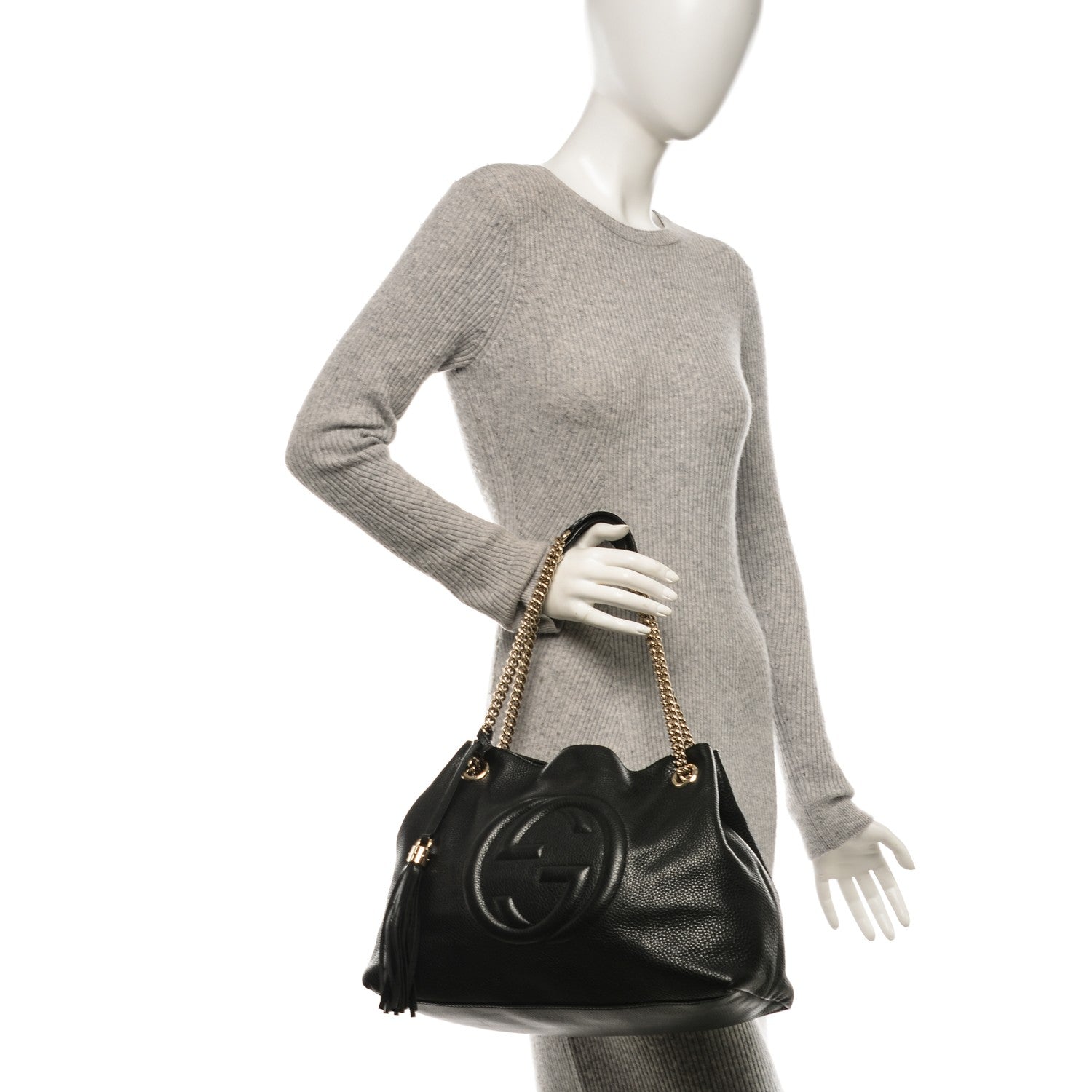 Gucci Pebbled Calfskin Medium Soho Chain Shoulder Bag Black 2 of 8