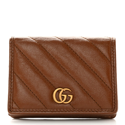 Gucci Azalea Calfskin Matelasse Diagonal Torchon GG Marmont Card Case Wallet Brown 1 of 10
