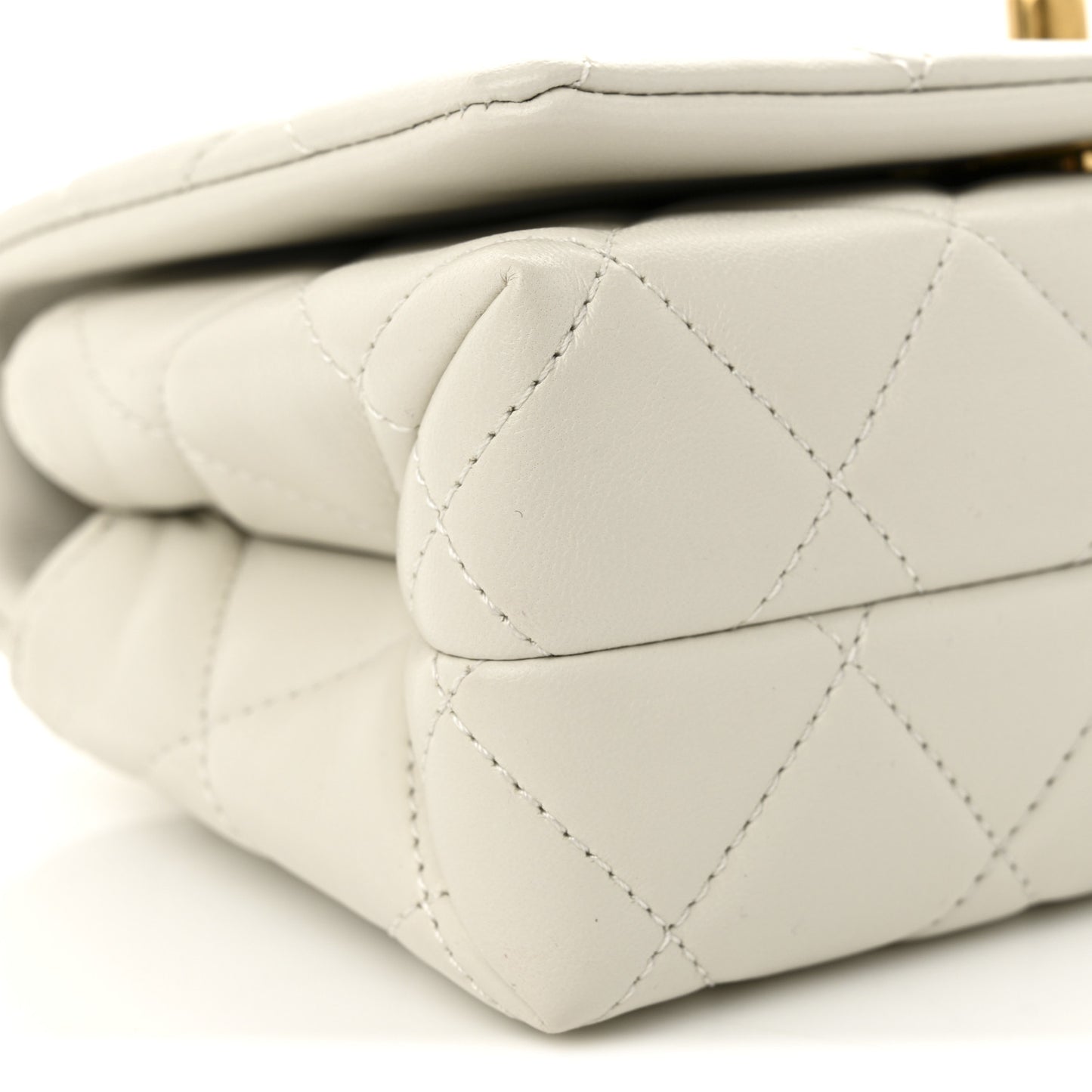 Shiny Lambskin Quilted Enamel CC Mini Flap White