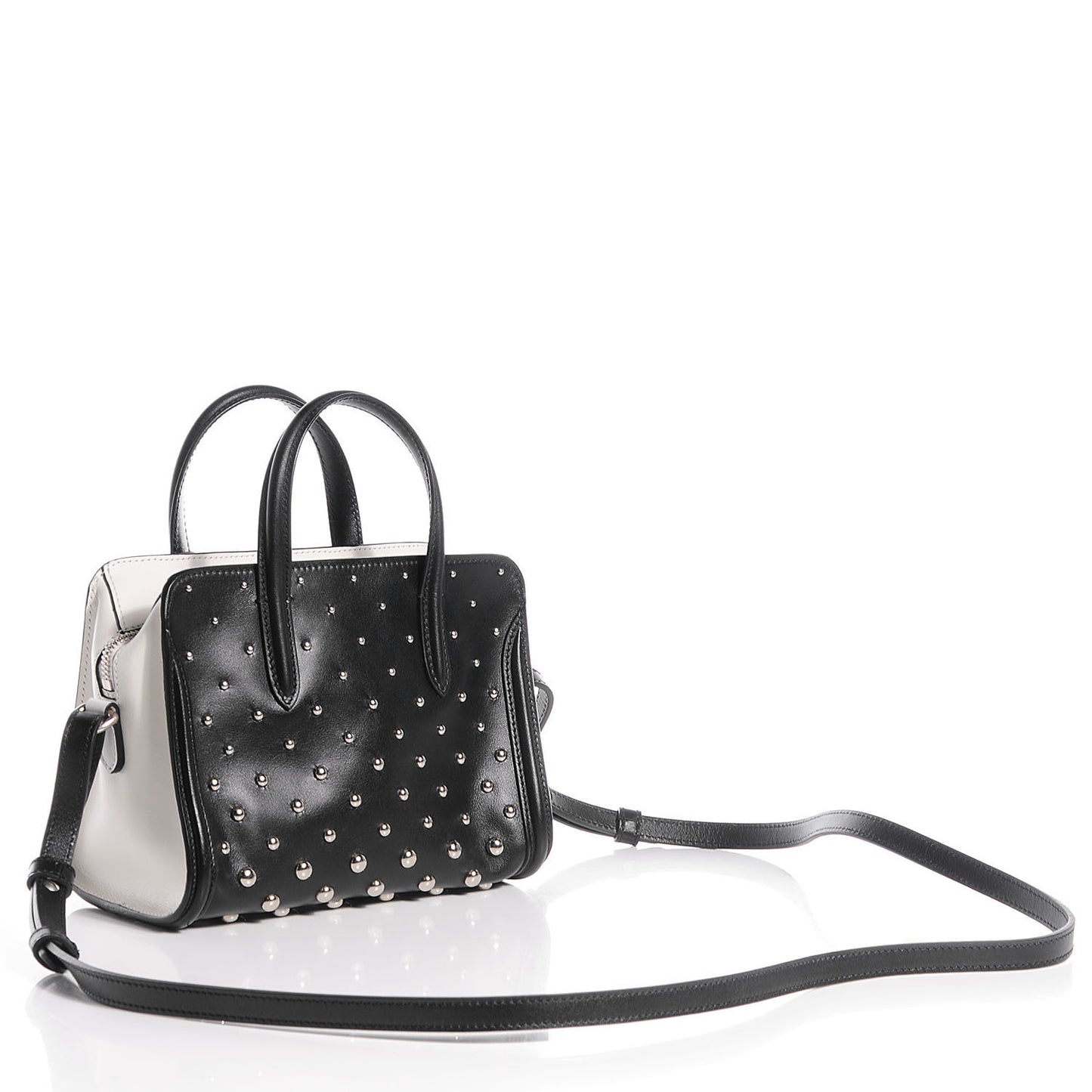 Calfskin Studded Mini Padlock Tote Black White