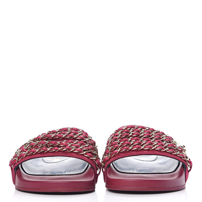 Chanel Satin Chain Flat Sandals 39 Dark Fuchsia 2 of 10