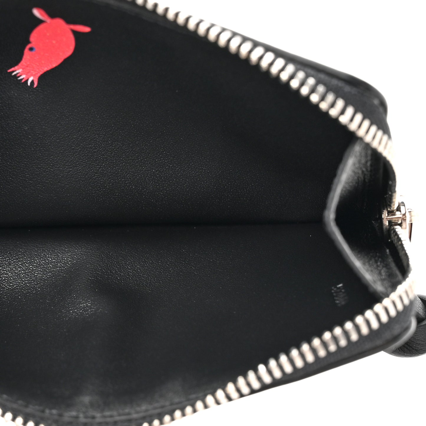 X SUNA FUJITA Smooth Calfskin Whale Zipped Card Coin Holder Black